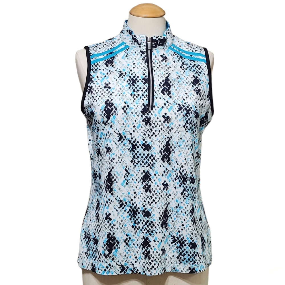 *SOLD* Tail Sleeveless 1/4 Zip Shirt Blue White Black Golf Tennis EUC Womens M - Picture 1 of 9